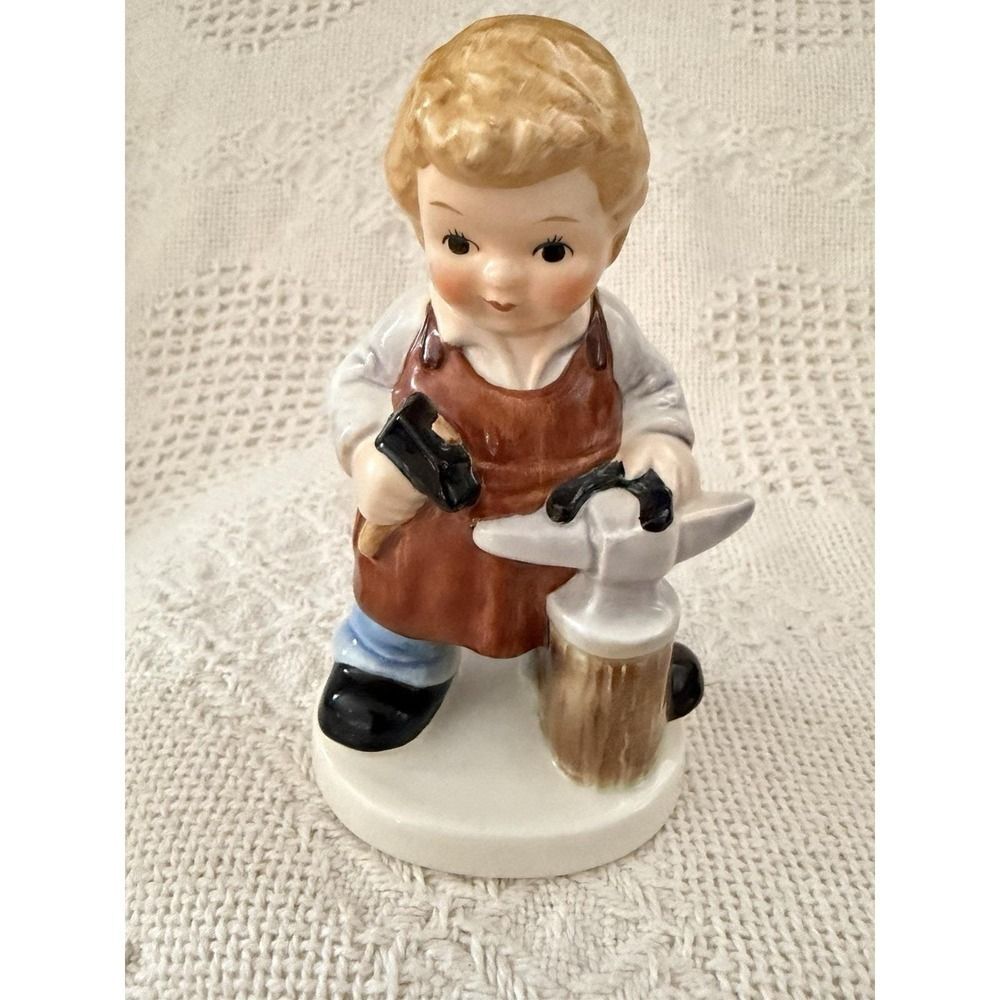 Vintage Hand Painted Goebel 4.5" Porcelain Figurine Boy Blacksmith West Germany